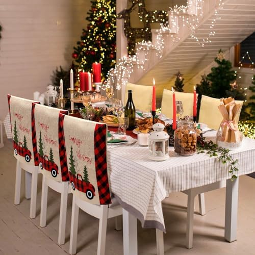 Weldomcor 4 Pack Christmas Chair Covers for Dining Kitchen