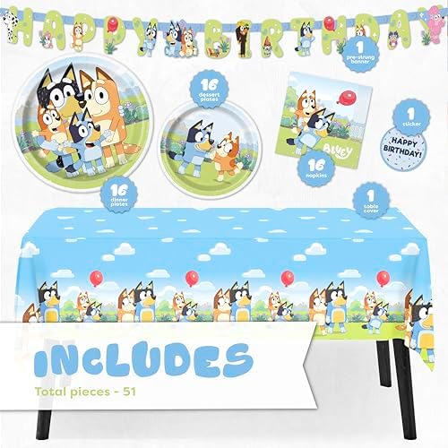 Unique Bluey Birthday Party Supplies Set for 16 Guests