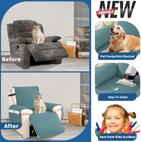 XINEAGE Light Blue 30 Waterproof Recliner Slipcover with Storage Pockets