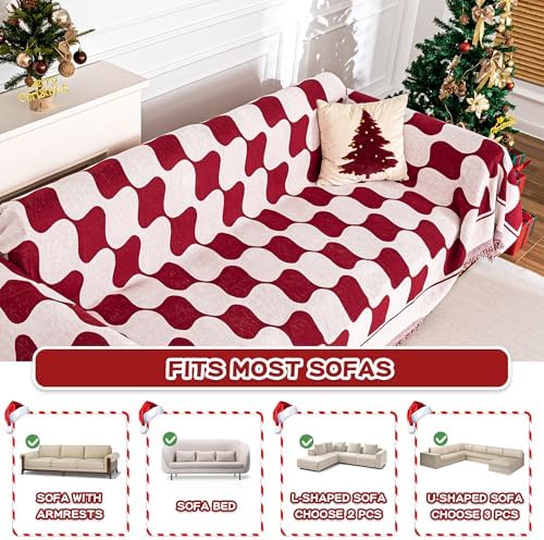 MEETSKY Christmas Couch Cover Red 2 Seater Sofa Slipcover