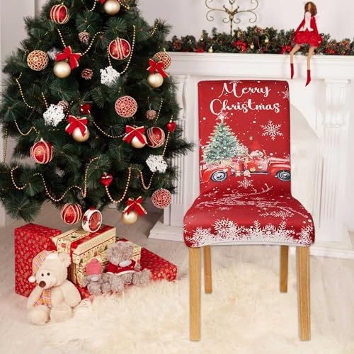 Christmas Chair Covers Set of 4 Red Truck Design