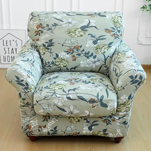 2 Piece Armchair Slipcover with Cushion Cover Floral Pattern Washable