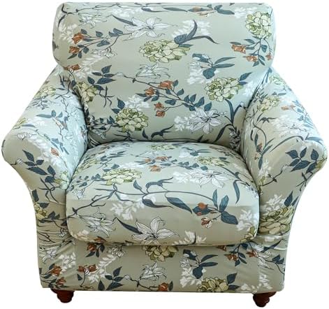 2 Piece Armchair Slipcover with Cushion Cover Floral Pattern Washable