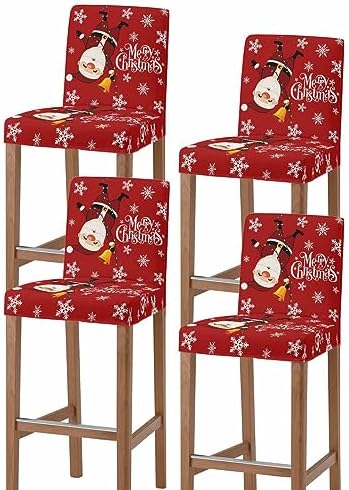 Merry Christmas Bar Stool Covers with Backs Set of 4