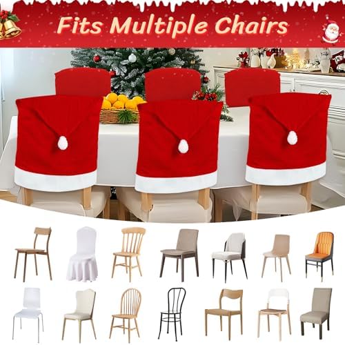 4PCS Red Santa Hat Dining Chair Covers with Pom Poms