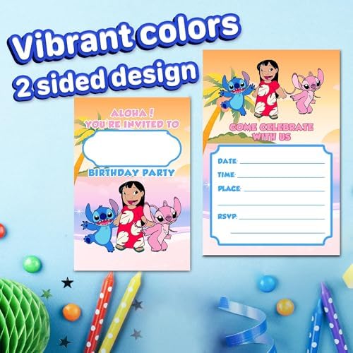 20 Pack Lilo Kids Fun Pink Birthday Invitations
