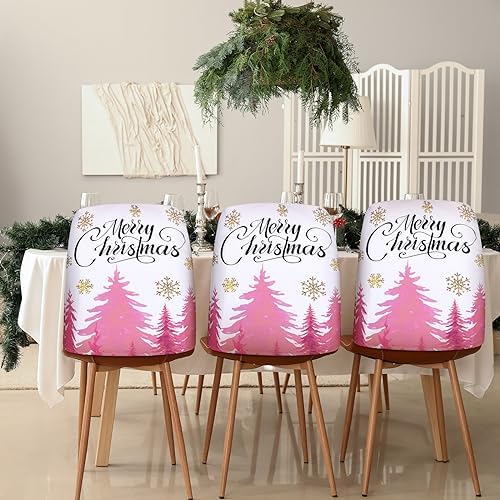 6 Pcs Pink Christmas Chair Covers for Dining Room