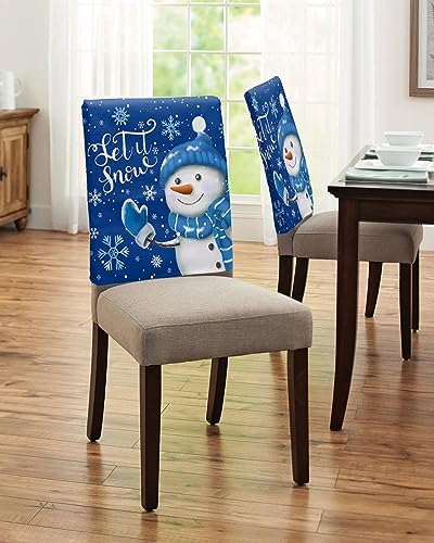 Blue Snowman Christmas Chair Covers Set of 4 for Dining Room 1