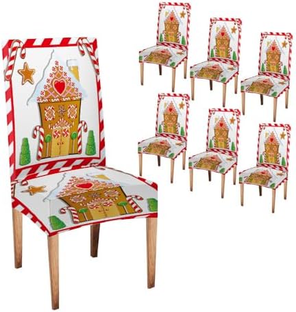 CAPSCEOLL 6 Pack Christmas Gingerbread House Dining Chair Covers 1