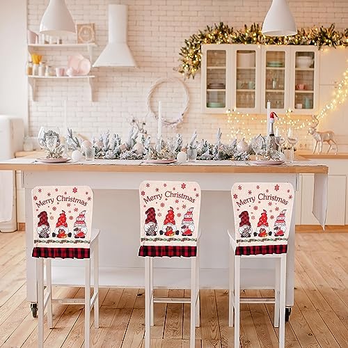 Christmas Chair Covers 4 Piece Burlap Plaid Gnomes