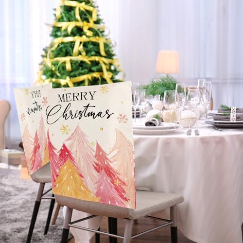 6Pcs Pink Christmas Tree Chair Back Covers for Dining Chairs