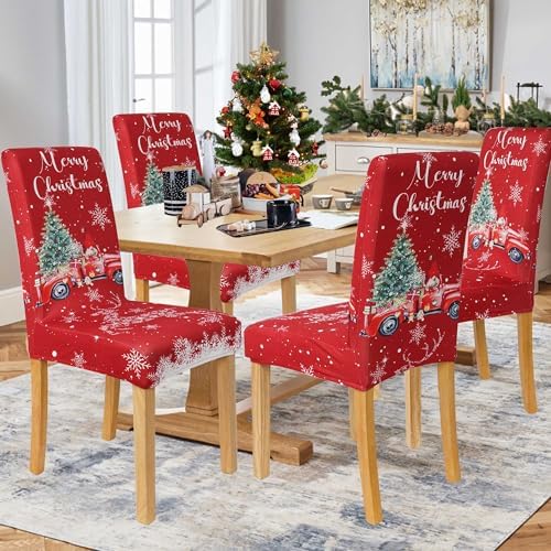 Christmas Chair Covers Set of 4 Red Truck Design