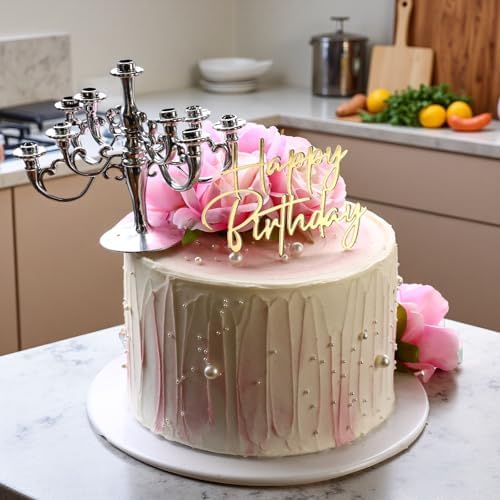 Happy Birthday Cake Topper Gold Mirror Acrylic 12 Pieces