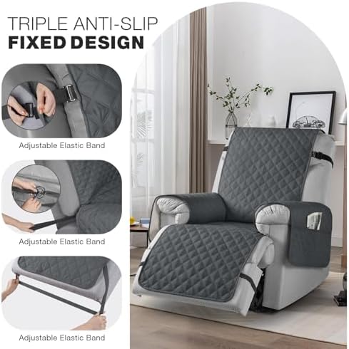 TAOCOCO Non-Slip Recliner Chair Cover for Small Chairs Charcoal Gray