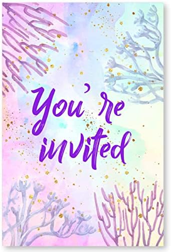 Soiceu Sea Mermaid Birthday Invitations Set of 20 Purple Pink
