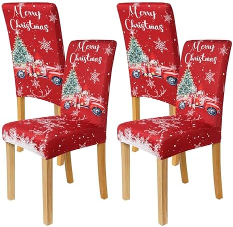 Christmas Chair Covers Set of 4 Red Truck Design