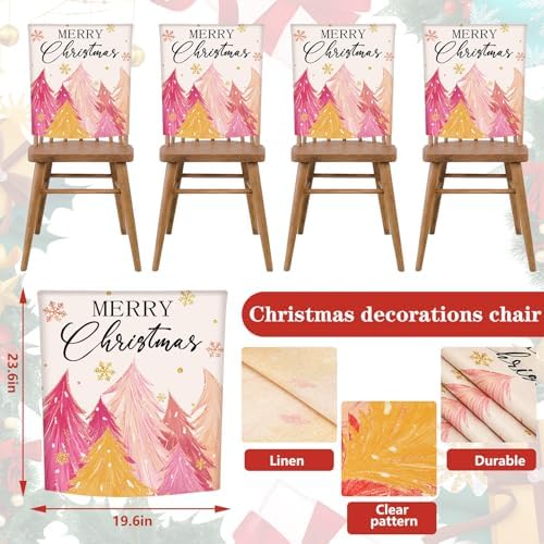 6Pcs Pink Christmas Tree Chair Back Covers for Dining Chairs