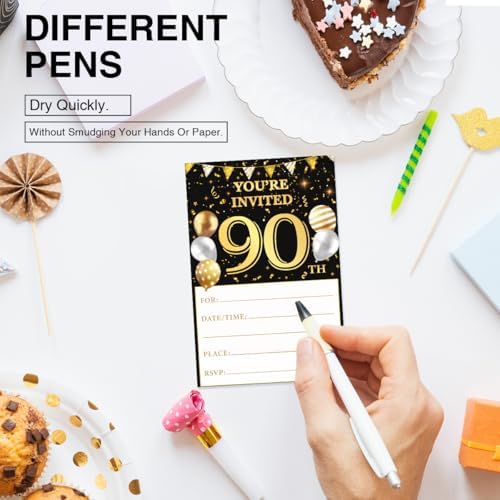 90th Birthday Invitations Set - 20 Cards and Envelopes