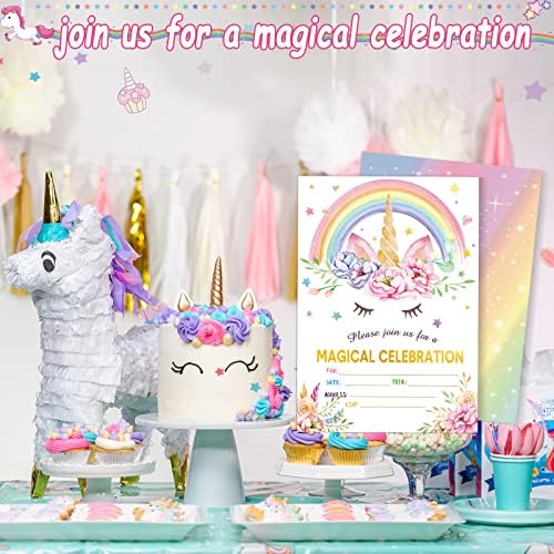 Spakon 24 Unicorn Birthday Party Invitations with Envelopes and Stickers