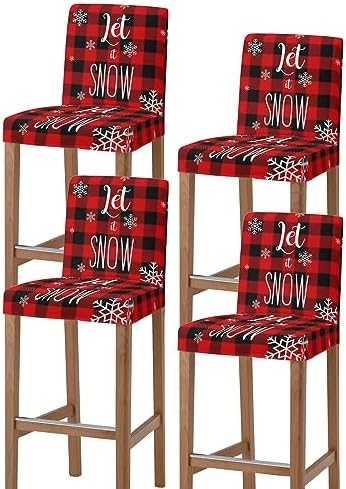 Christmas Snowflake Bar Stool Covers Set of 4 Red Black Plaid