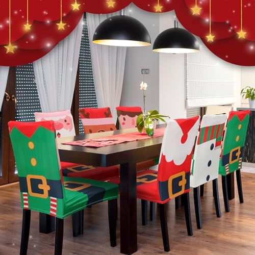 Preboun Christmas Chair Covers Set of 8 Holiday Decor