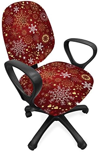 Ambesonne Winter Office Chair Slipcover with Christmas Hearts and Swirls Design