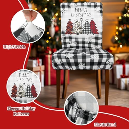 Buffalo Plaid Xmas Chair Covers Set of 6