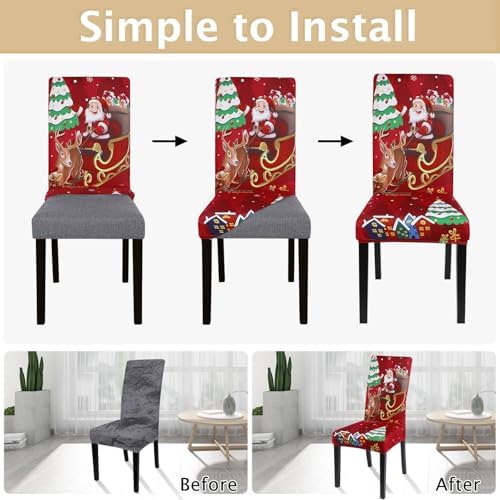 SearchI Christmas Chair Covers Set of 4 Stretchable Dining Chair Slipcovers