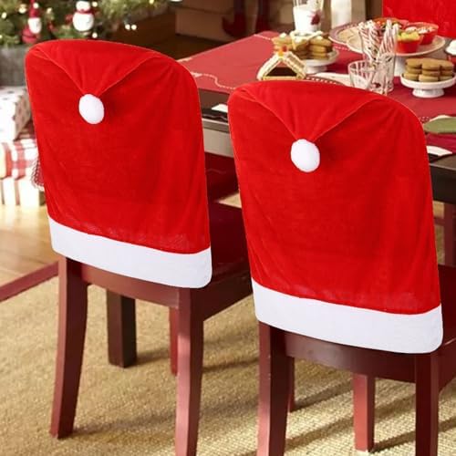 FOIMAS Christmas Chair Covers 4pcs Santa Hat Red