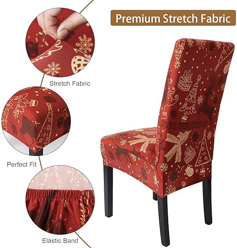 4PCS Christmas Chair Covers with Tree Elk Pattern