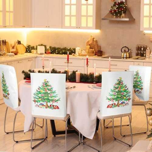 6 Pcs Christmas Chair Covers with Christmas Tree Design