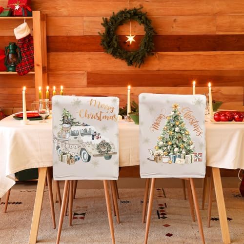 6 Pcs Christmas Dining Chair Covers Stretchable Removable Washable