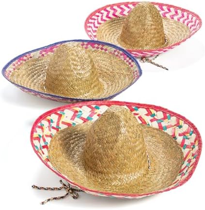Fun Express 12 Straw Sombrero Hats Brown
