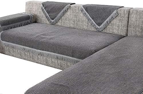 OctoRose Anti-Slip Sofa Slipcover Thick Linen Grey Black Mix 1pc 35x94