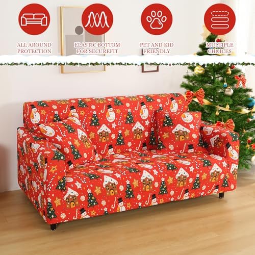 Christmas Theme Stretch Sofa Cover for 2 Seater Living Room
