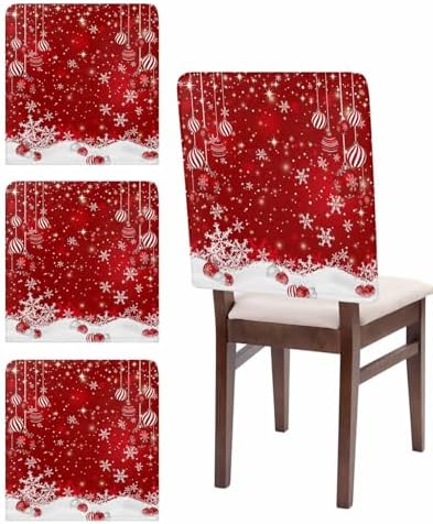 Set of 4 Red Christmas Chair Covers with Snowflake and Ball Design