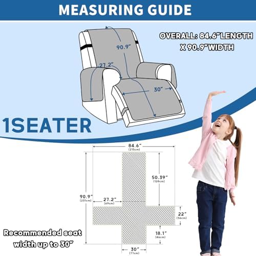 XINEAGE Light Blue 30 Waterproof Recliner Slipcover with Storage Pockets