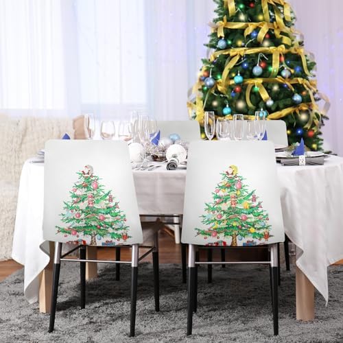 6 Pcs Christmas Chair Covers with Christmas Tree Design