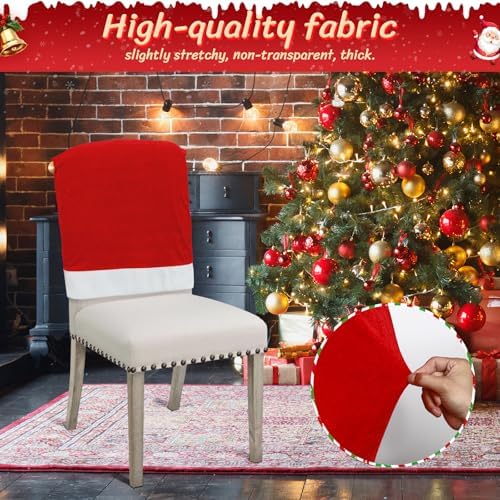 4PCS Red Santa Hat Dining Chair Covers with Pom Poms
