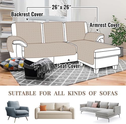 Velvet Sectional Sofa Covers 26x26 Inch Non-Slip Waterproof 2 Piece Beige