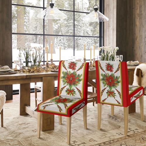 Horaldaily 6PCS Christmas Dining Chair Covers with Ribbons