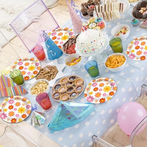 Qyeahkj 48PCS Groovy Daisy Paper Plates 7 Inch