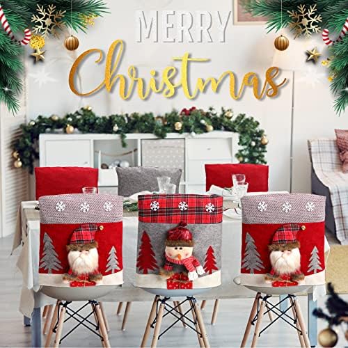 Christmas Plush Chair Covers Set with Santa and Snowman