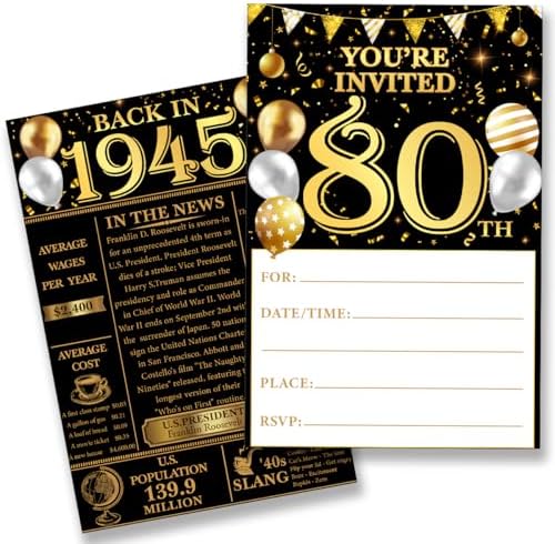 80th Birthday Invitations Set 20 Cards Envelopes