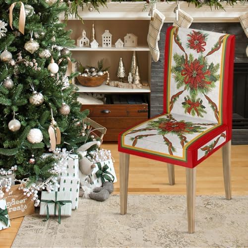 Horaldaily 6PCS Christmas Dining Chair Covers with Ribbons