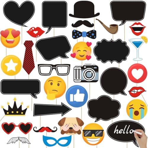 35pcs Insta-Themed Selfie Photo Booth Props with Emoji and Speech Bubbles