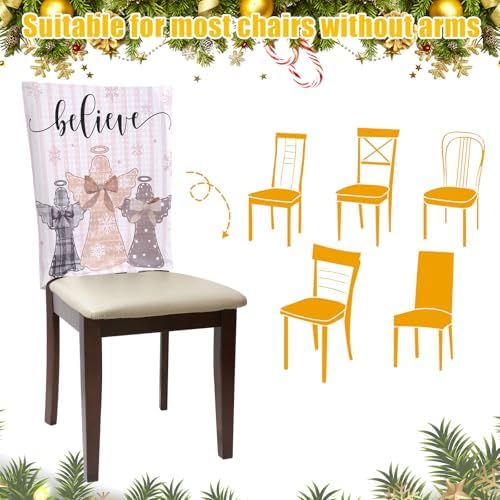 6 Pcs Christmas Chair Covers Beige Snowflake Decor 1