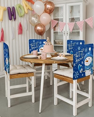 Blue Snowman Christmas Chair Covers Set of 4 for Dining Room 1