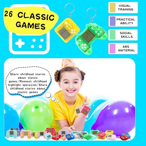 24 Pack Video Game Keychains for Kids Birthday Party Supplies