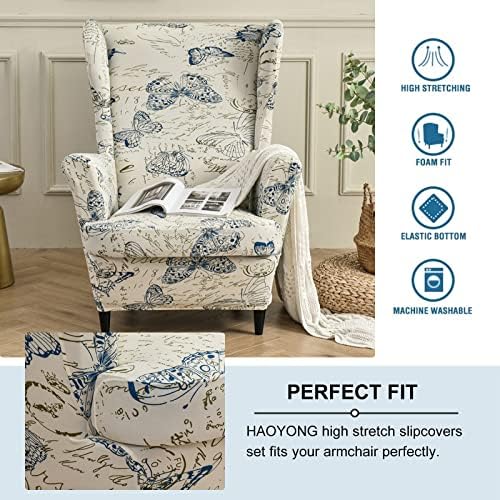 HAOYONG Stretch Wing Chair Cover Set with Ottoman 2Pcs
